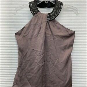 Bebe Womens Rhinestone Beaded Chain Collar Silk Top Wrap Around Halter Size S